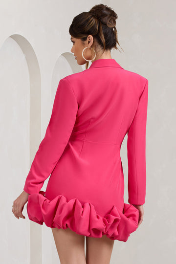 Cloud Catching Hot Pink Tailored Blazer Mini Dress With Ruffled Hem
